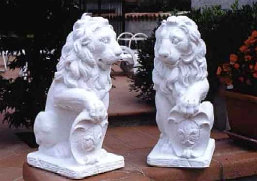 snakk kions statue set Lion Sculptures resting w shield