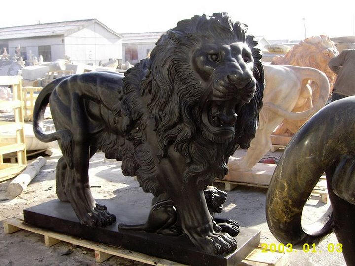 lion statue in black marble carved stone lions pairs 