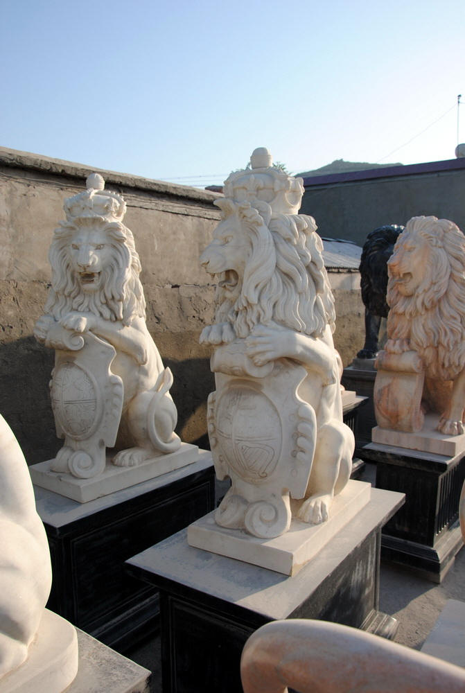 Outddoor Statue of Pair lions marble carved statue of set Lions 